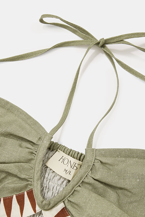 Light Green Patterned Strappy Women's Blouse 3