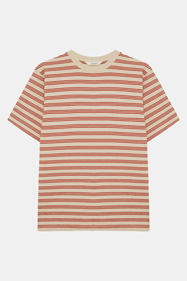 Rust Men's Crew Neck Striped T-Shirt