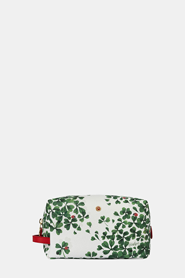 Green Patterned Leather Makeup Bag