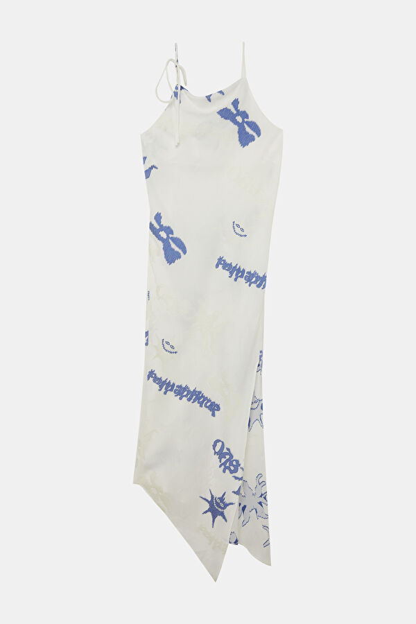 White Patterned Midi Women's Dress