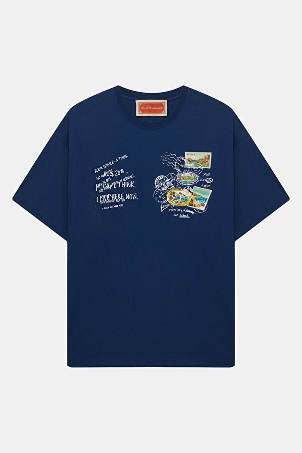 Relax Kalıp Bordo Bisiklet Yaka Baskılı Erkek T-Shirt