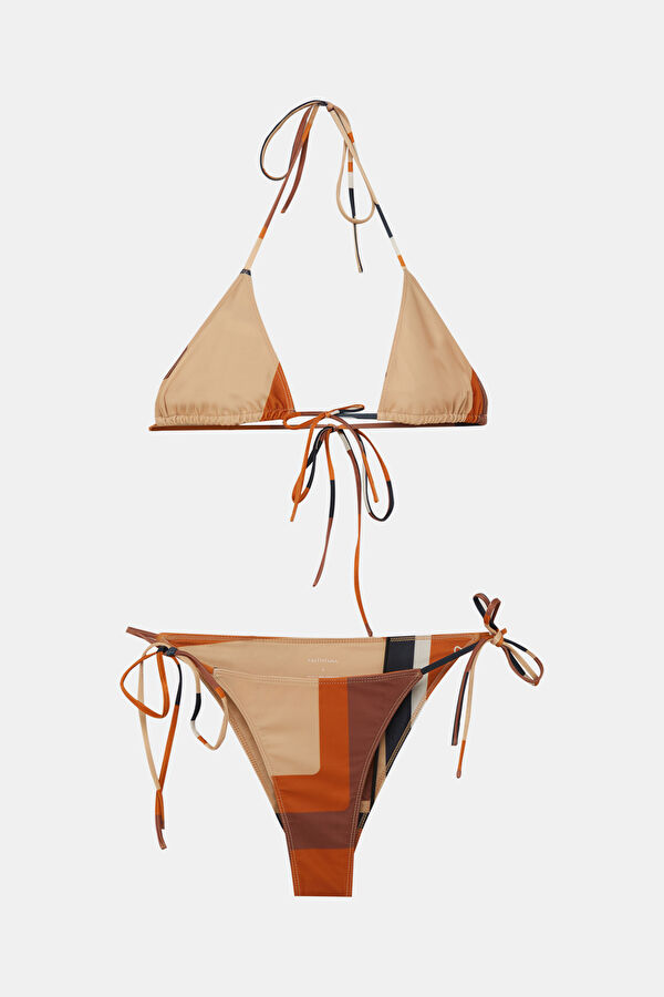 Pink Striped Patterned Lace-up Women's Bikini