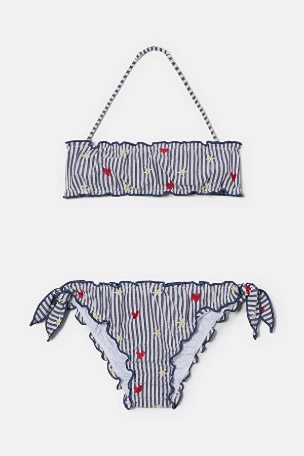 Pink Striped Lace-up Kids Bikini