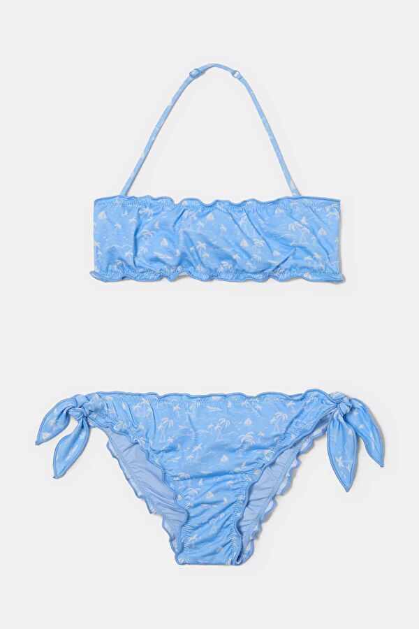 Multicolored Patterned Lace-up Kids Bikini