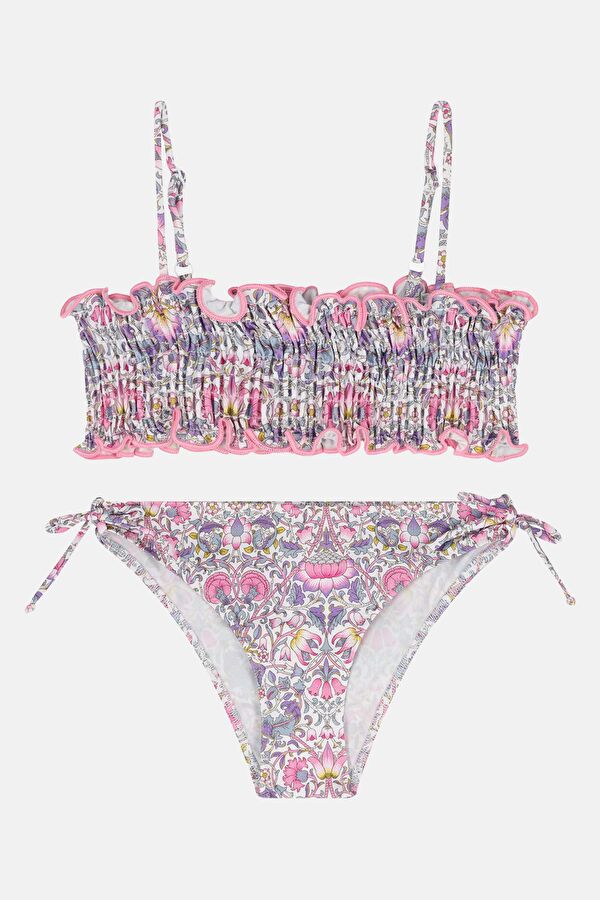 Blue Patterned Lace-up Kids Bikini