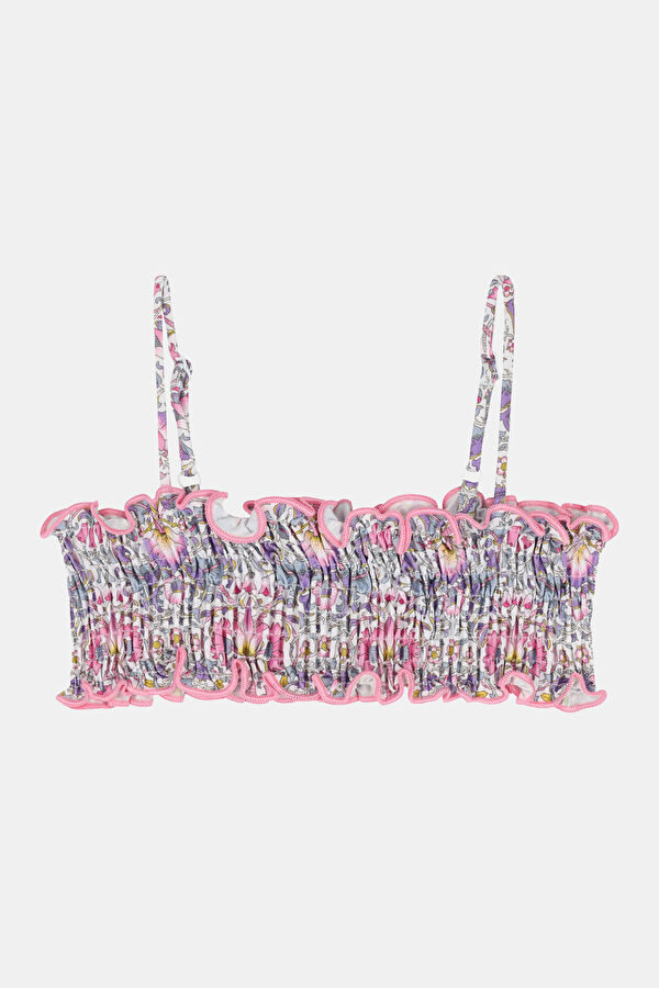 Blue Patterned Lace-up Kids Bikini 3