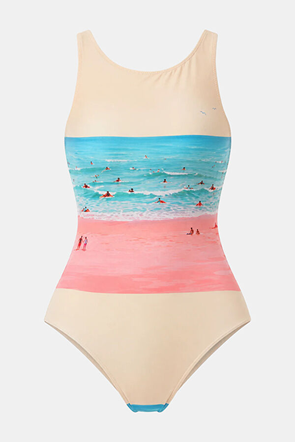 Beige Patterned Women's Swimsuit