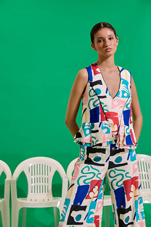 Multicolored Patterned Sleeveless Women's Blouse 2