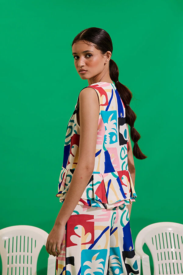 Multicolored Patterned Sleeveless Women's Blouse 3