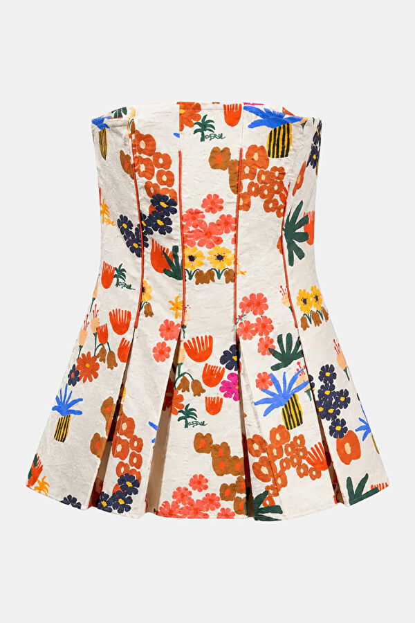 White Floral Pattern Sleeveless Women's Blouse