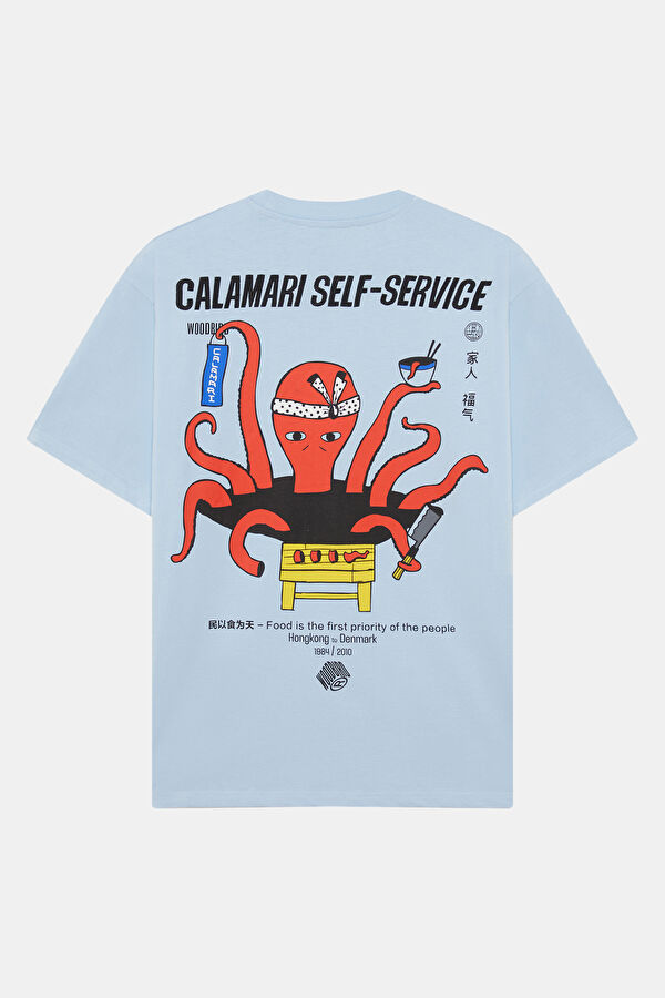 Relax Kalıp Açık Mavi Bisiklet Yaka Baskılı Erkek T-Shirt 2