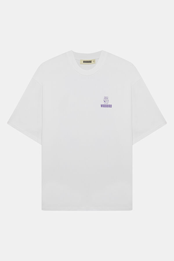 Relax Kalıp Beyaz Bisiklet Yaka Baskılı Erkek T-Shirt