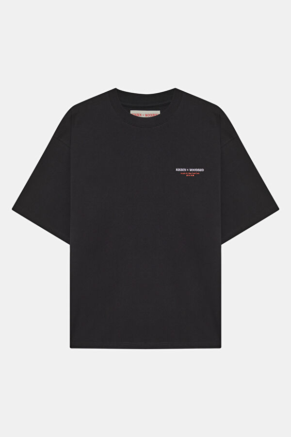 Relax Kalıp Siyah Bisiklet Yaka Baskılı Erkek T-Shirt