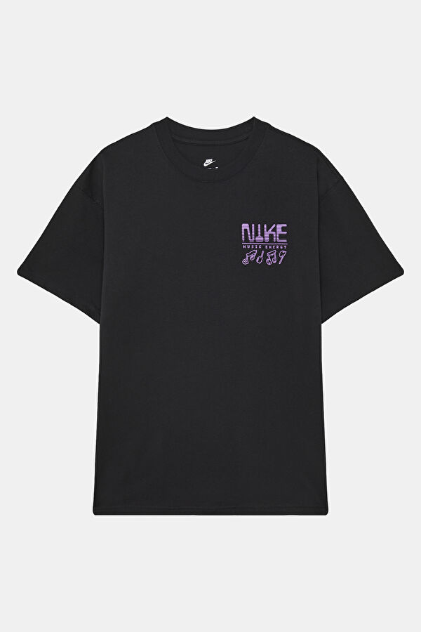 Relax Kalıp Siyah Bisiklet Yaka Baskılı Erkek T-Shirt