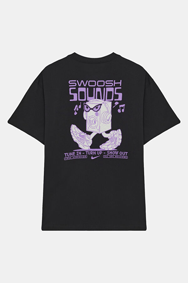 Relax Kalıp Siyah Bisiklet Yaka Baskılı Erkek T-Shirt 2
