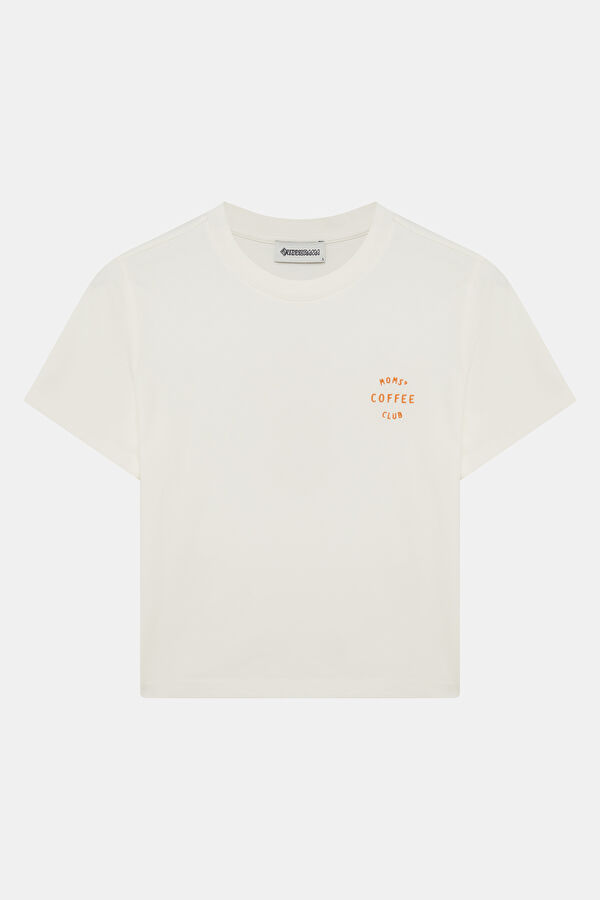 Ecru Crew Neck Printed Women's T-Shirt 4