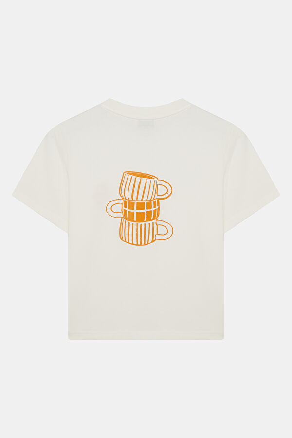 Ecru Crew Neck Printed Women's T-Shirt 5