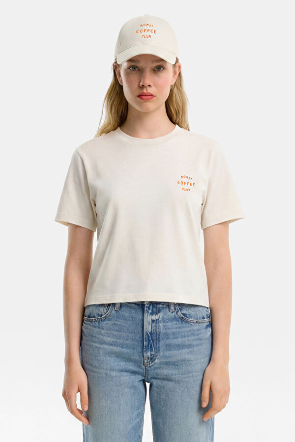 Ecru Crew Neck Printed Women's T-Shirt 3