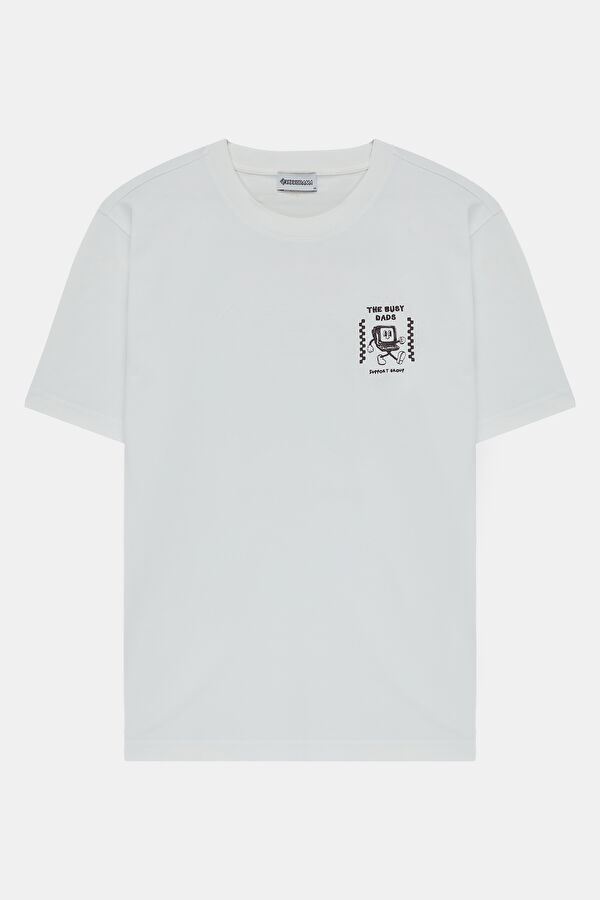 Ecru Crew Neck Printed Men's T-Shirt