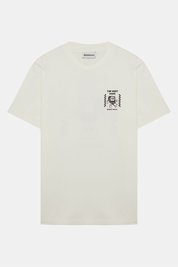 Ecru Crew Neck Printed Men's T-Shirt