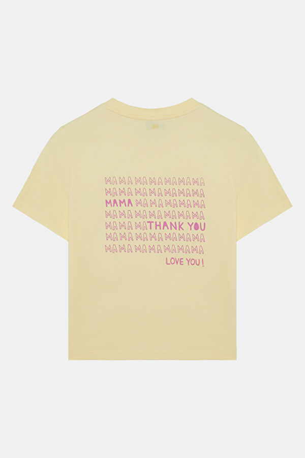 Sarı Bisiklet Yaka Baskılı Kadın T-Shirt 5