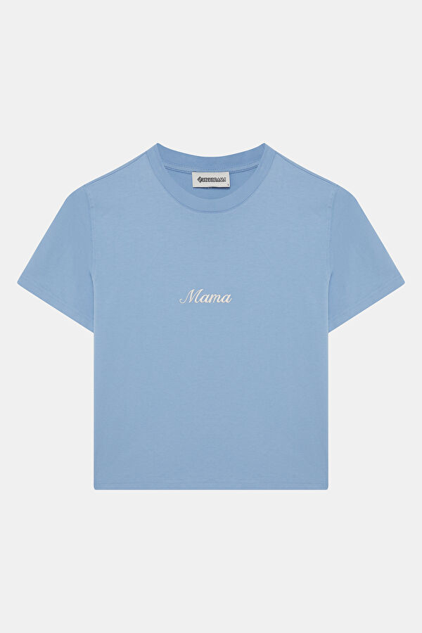 Mavi Bisiklet Yaka Nakışlı Kadın T-Shirt 4