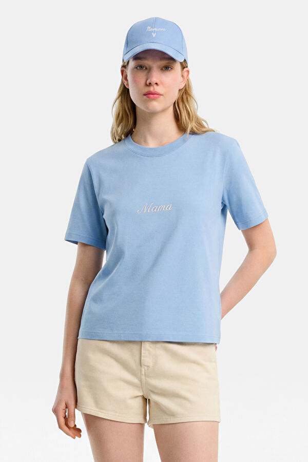 Mavi Bisiklet Yaka Nakışlı Kadın T-Shirt 3