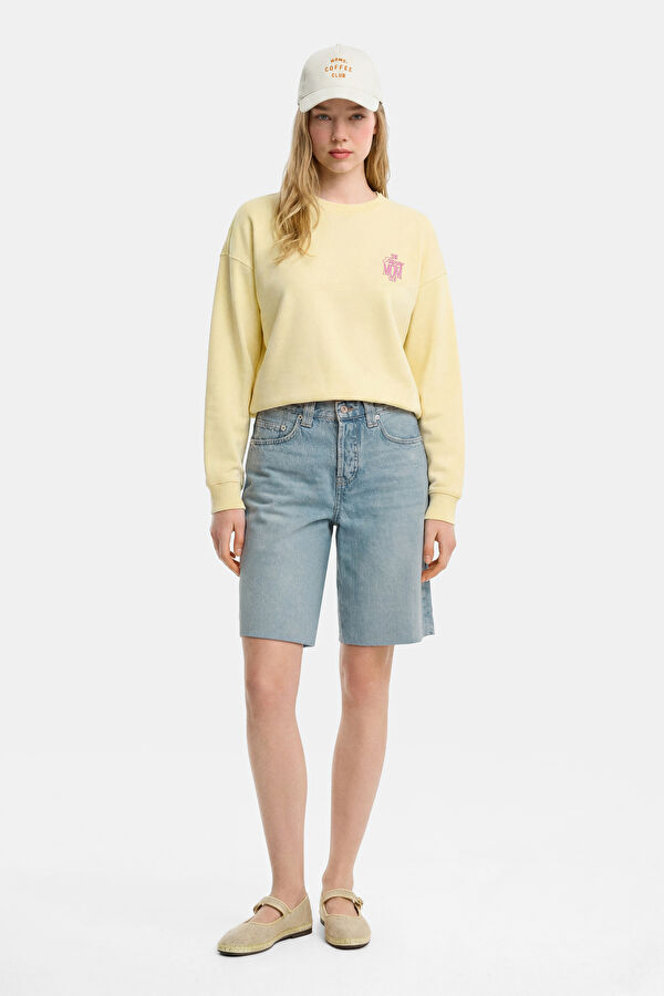 Sarı Bisiklet Yaka Kadın Sweatshirt