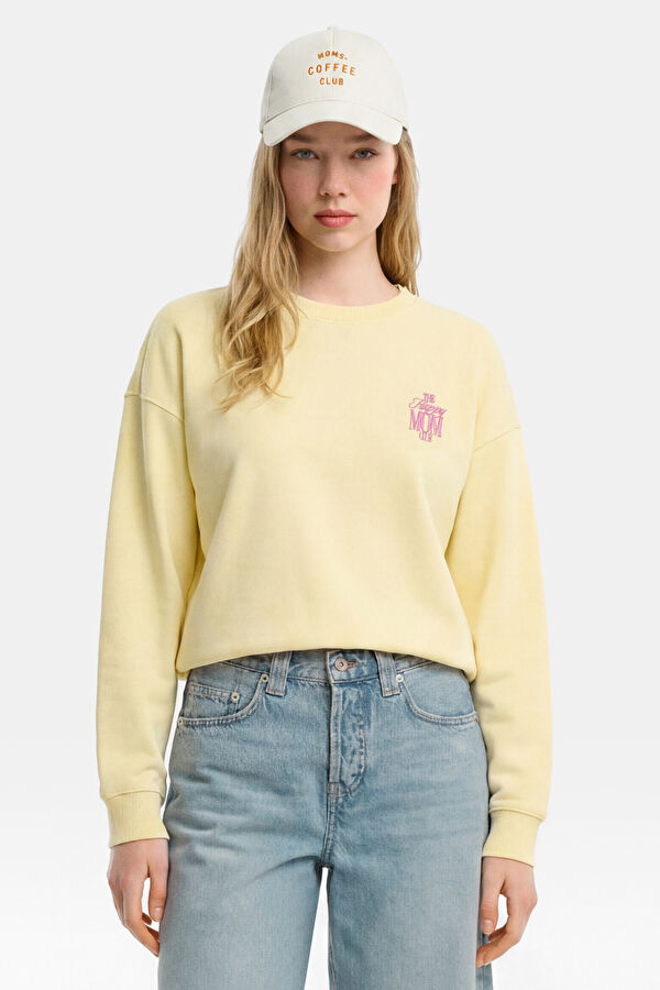 Sarı Bisiklet Yaka Kadın Sweatshirt 3
