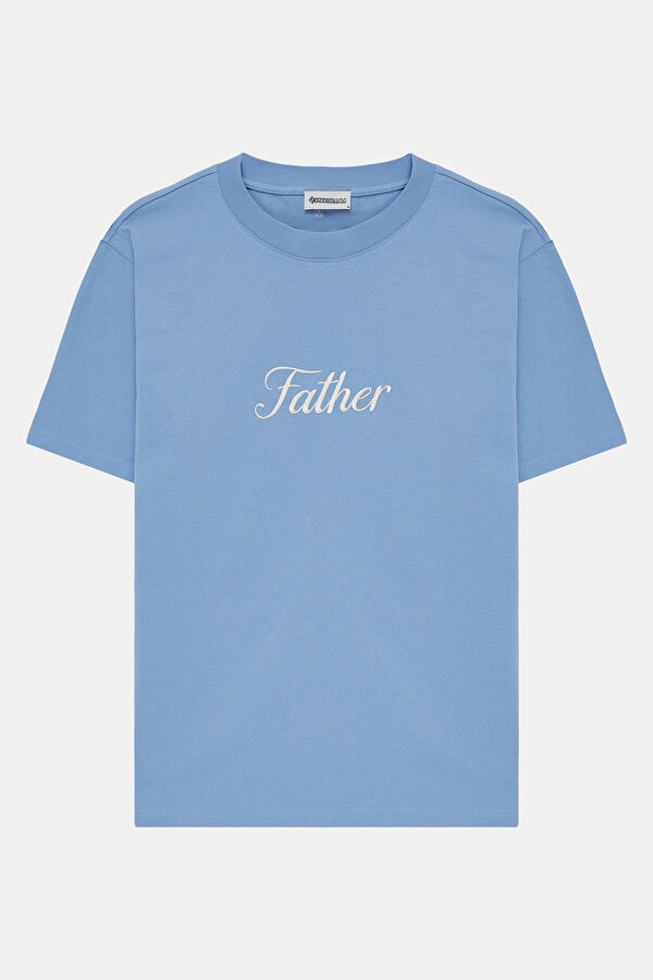 Blue Crew Neck Embroidered Men's T-Shirt