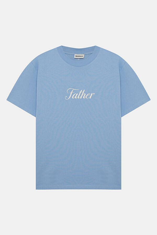 Blue Crew Neck Embroidered Men's T-Shirt