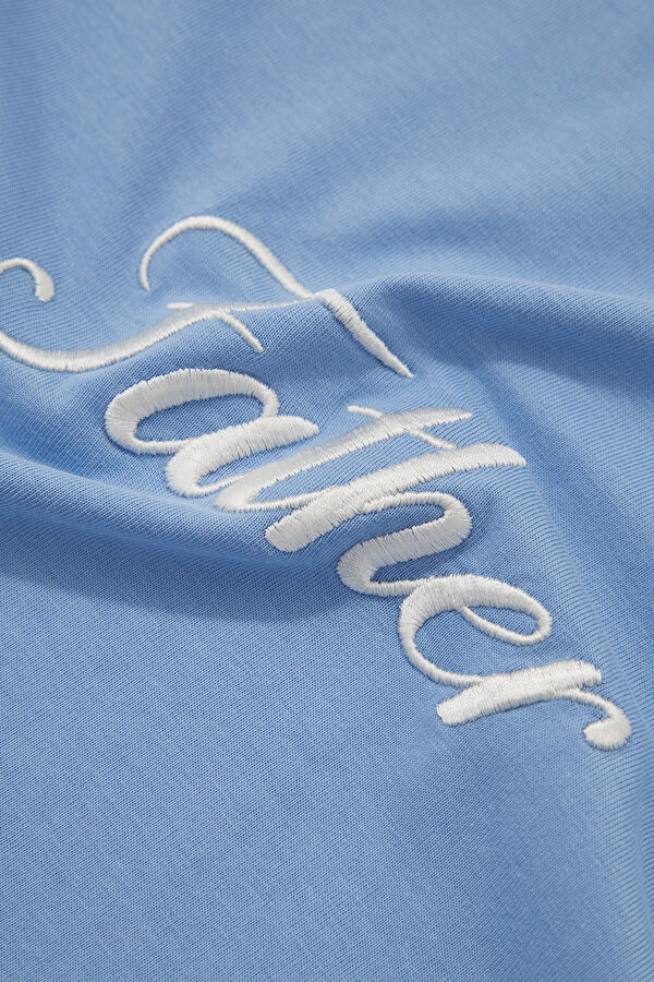Blue Crew Neck Embroidered Men's T-Shirt 4