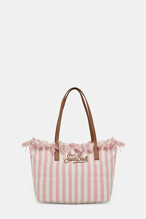City Bag Mid Fringe Pembe Çizgili Çanta
