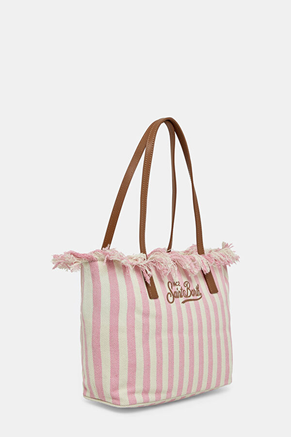 City Bag Mid Fringe Pembe Çizgili Çanta 2