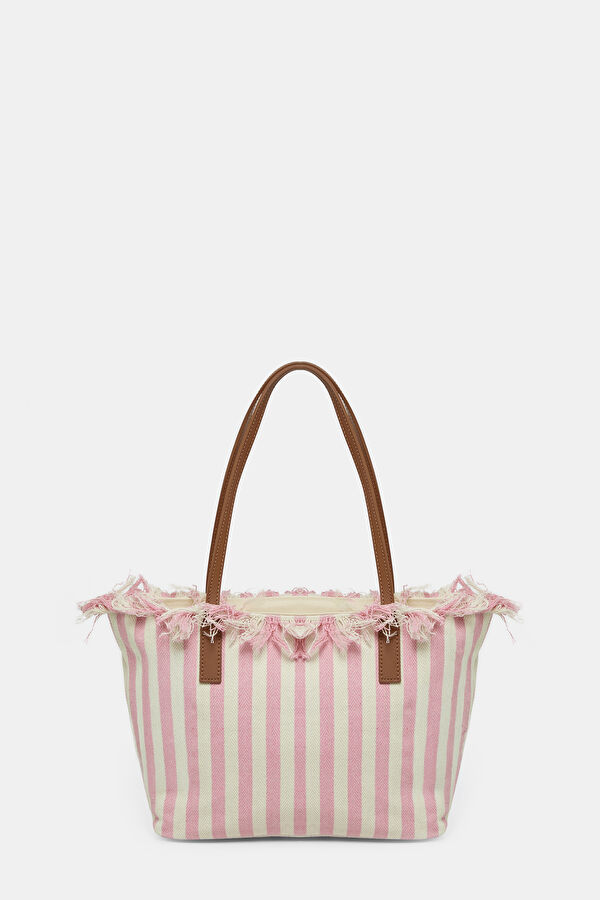 City Bag Mid Fringe Pembe Çizgili Çanta 3