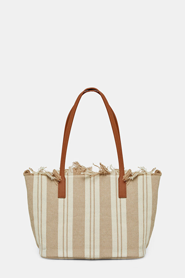 City Bag Mid Fringe Bej Çizgili Çanta 3