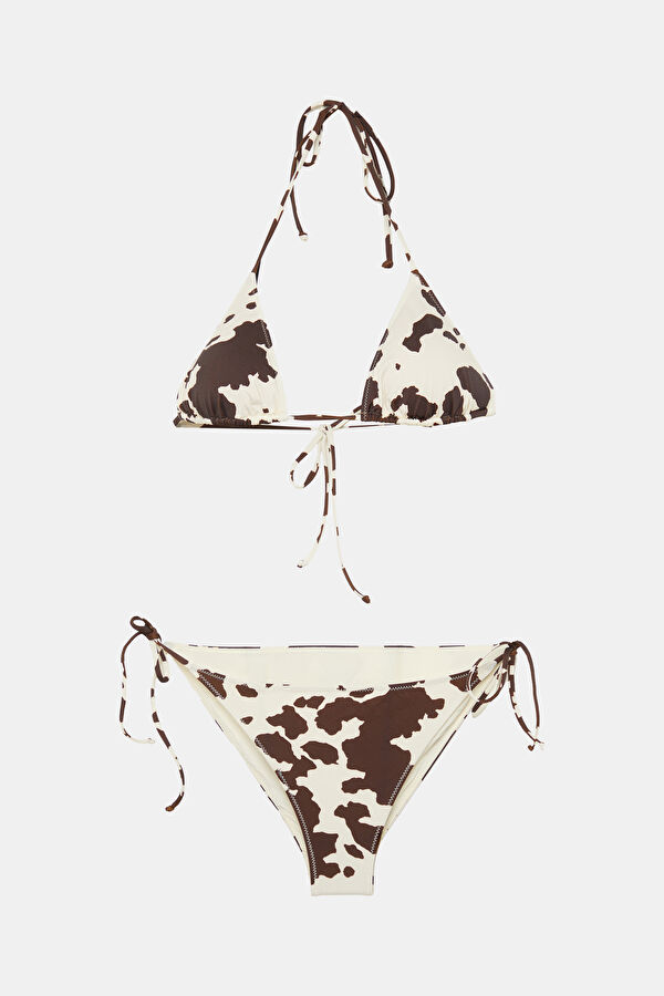 White Patterned Tie-Up Women's Bikini