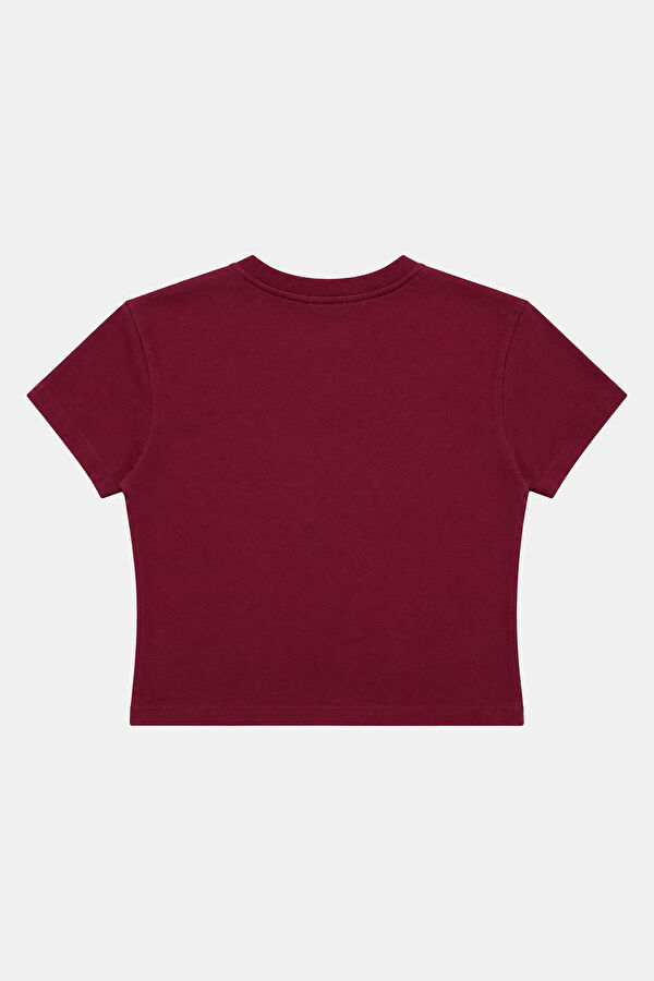 Bordo Bisiklet Yaka Desenli Kadın T-Shirt 2