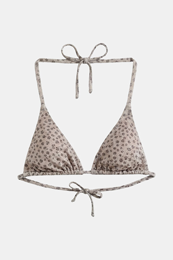 Beige Floral Patterned Lace-Up Women's Bikini 2