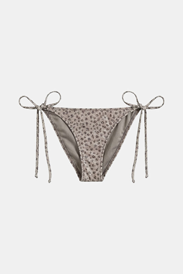 Beige Floral Patterned Lace-Up Women's Bikini 3