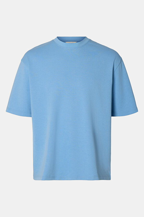 Relax Kalıp Mavi Bisiklet Yaka Erkek T-Shirt