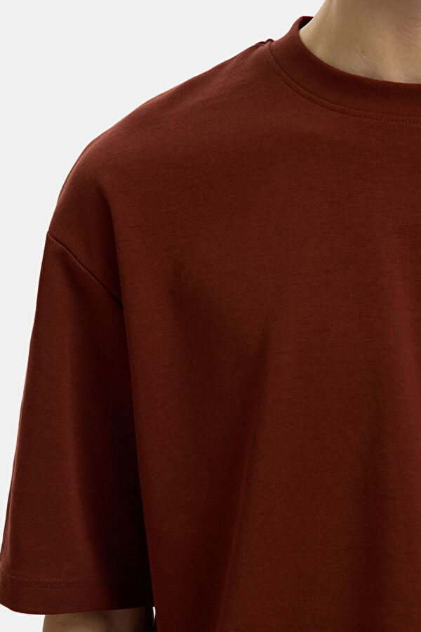 Relax Kalıp Bordo Bisiklet Yaka Erkek T-Shirt 2