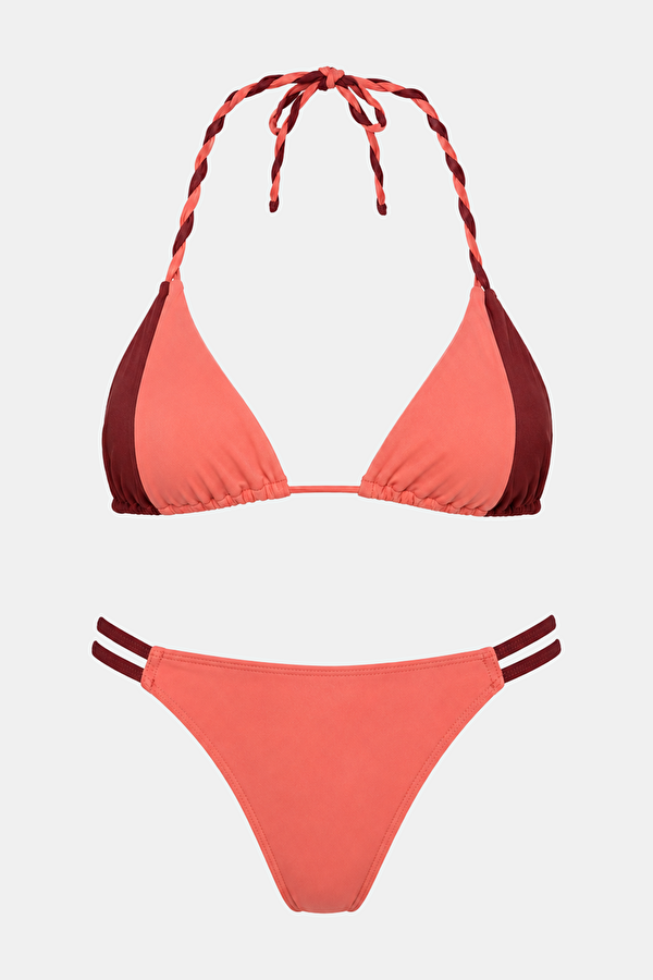 Pink Patterned Lace-Up Women's Bikini