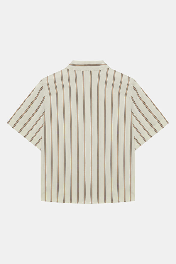 Cream Striped Polo Shirt for Women 2