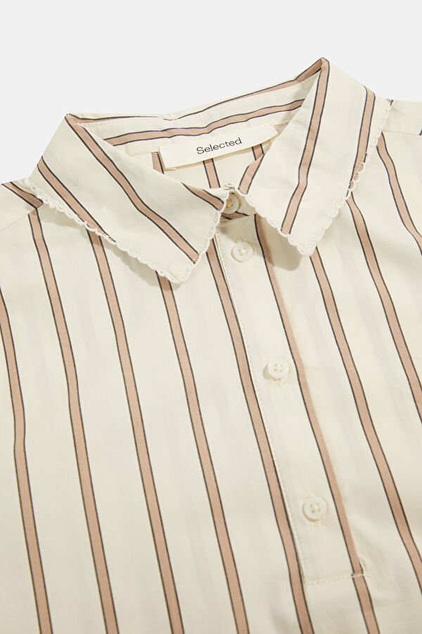 Cream Striped Polo Shirt for Women 3