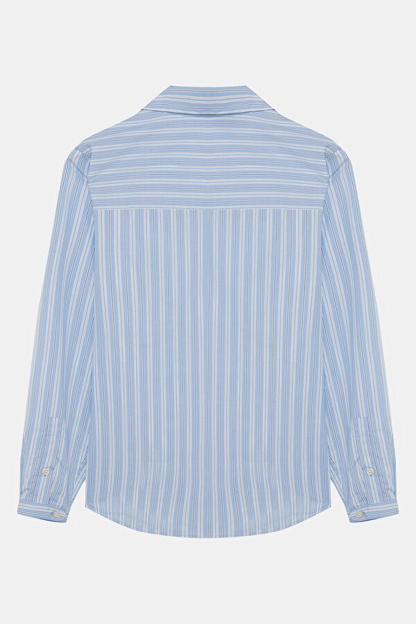 Blue Striped Patterned Polo Shirt Women's Shirt 2