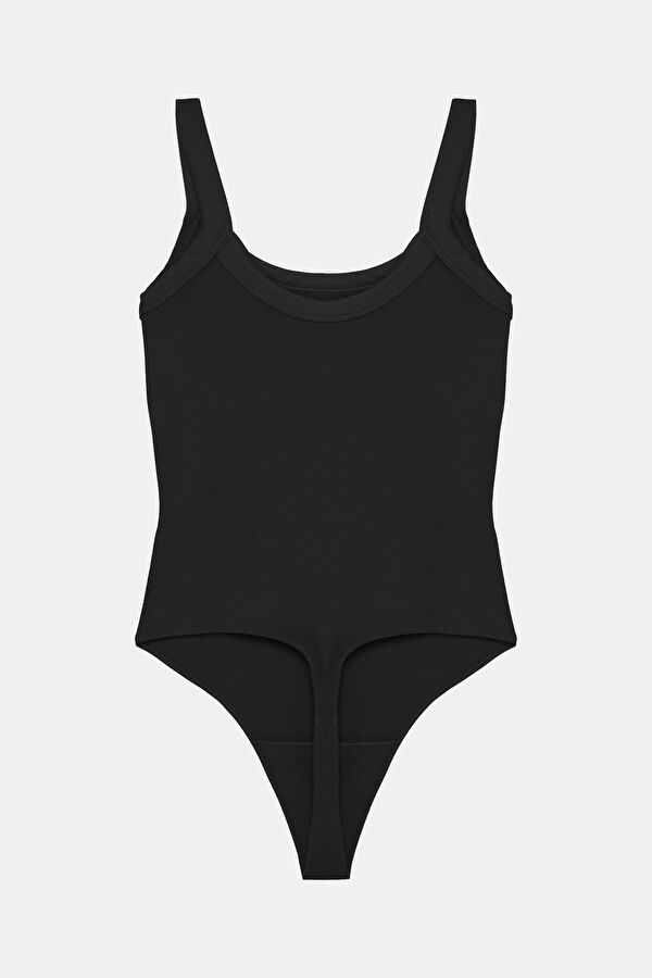 Black Boat Neck Women's Bodysuit 2
