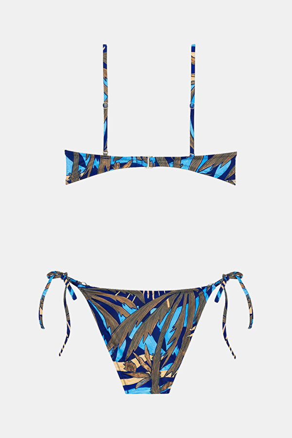 Mavi Çiçek Desenlı Bağcıklı Kadın Bikini 2