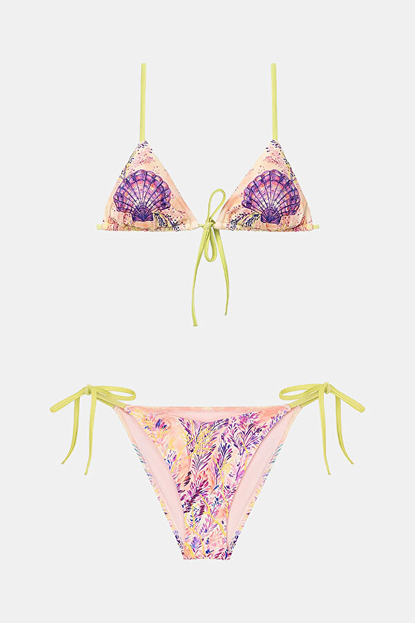 Açık Pembe Desenli Bağcıklı Kadın Bikini