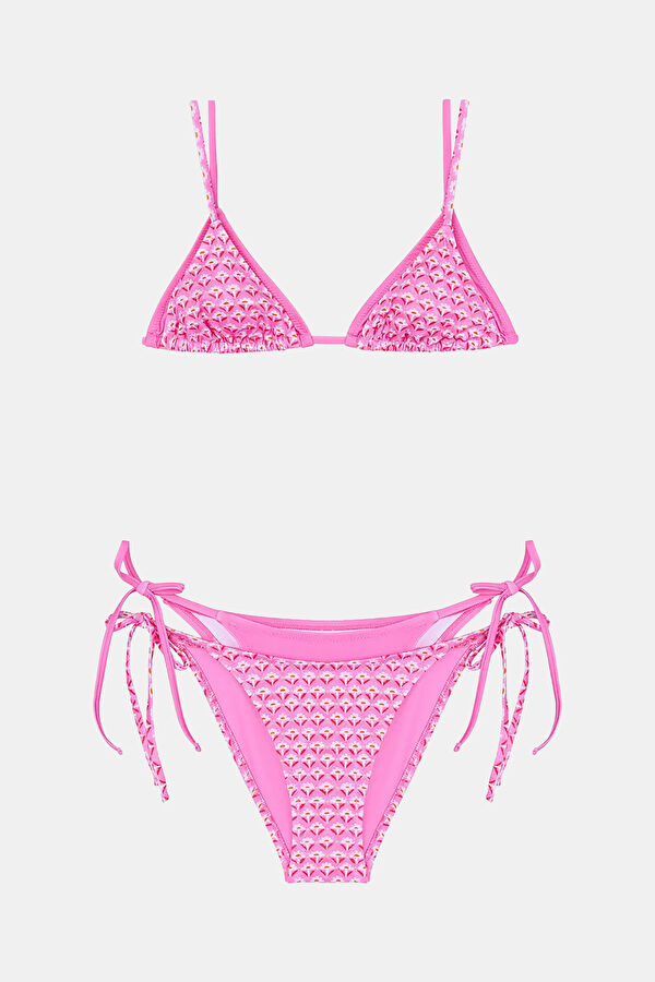 Pembe Desenli Bağcıklı Kadın Bikini